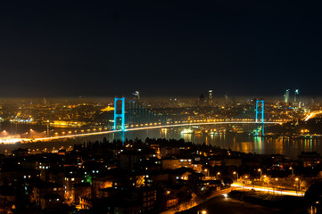 Fototapeta na wymiar Night view of Bosphorus Bridge, Istanbul