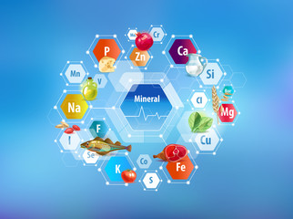 All minerals for human health and food. Abstract scheme.