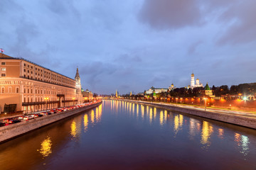 Fototapeta premium Moscow Kremlin embankment in the summer evening, Overcast, rainy night