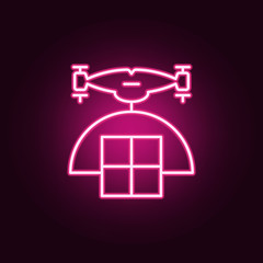 drone with parcel icon. Elements of Drones in neon style icons. Simple icon for websites, web design, mobile app, info graphics