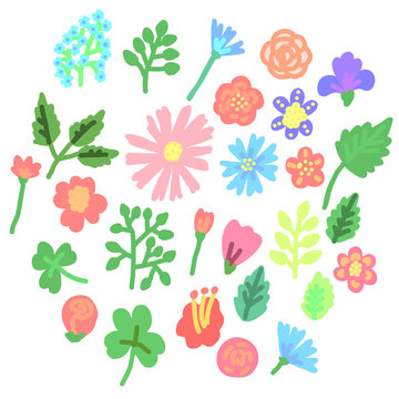 Set of colorful simple flowers icon. Vector illustration.
