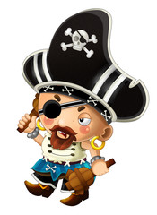 cartoon scene with pirate man captain on white background - illustration for children