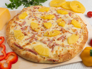 Hawaiian pizza with pineapple and ham - Unhealthy food style