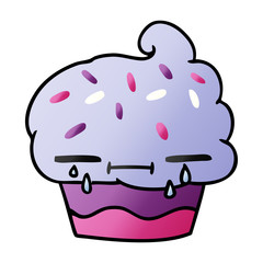 gradient cartoon of a crying cupcake