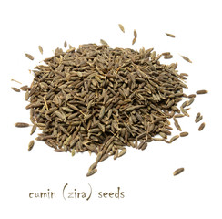 Cumin seeds on white isolated background. View from above.
