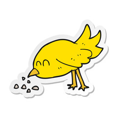 sticker of a cartoon bird pecking seeds