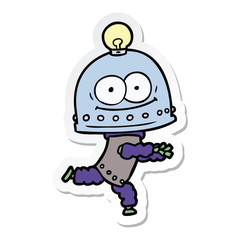 sticker of a happy carton robot with light bulb