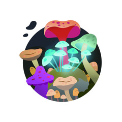 Magic mushrooms in the circle on white background vector illustartion flat desing