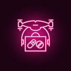 drone with medicines icon. Elements of Drones in neon style icons. Simple icon for websites, web design, mobile app, info graphics