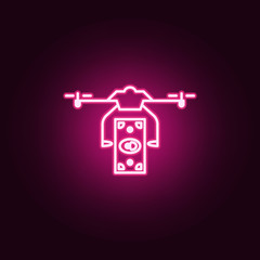 drone with money icon. Elements of Drones in neon style icons. Simple icon for websites, web design, mobile app, info graphics