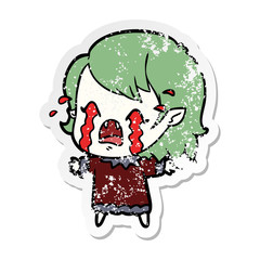 distressed sticker of a cartoon crying vampire girl