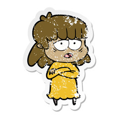 distressed sticker of a cartoon tired woman