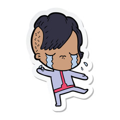 sticker of a cartoon crying girl wearing space clothes