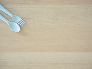 Plastic spoon and fork, bright color