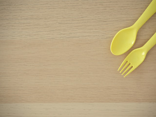 Plastic spoon and fork, bright color