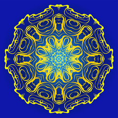 Ornamental Floral Pattern. Hand Draw Mandala. Decorative Elements. Vector Illustration. Anti-Stress Therapy Pattern. Oriental Pattern. Indian, Moroccan, Mystic, Ottoman Motifs. Blue, yellow color