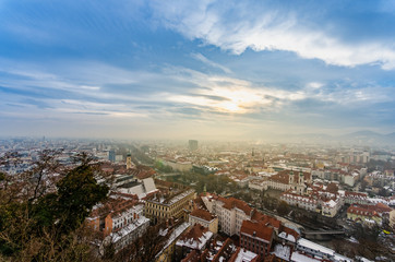 Graz Austria Cityscape panorama in winter