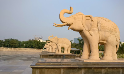 Fototapeta na wymiar Elephant statues at the Ambedkar park Rashtriya Dalit Prerna Pratibimb Sthal Noida, Lucknow Uttar Pradesh shot at noon. 