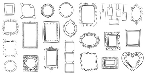 Doodle frames. Hand drawn frame, square borders sketched doodles and picture frame drawing sketch isolated vector illustration © Tartila