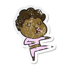 distressed sticker of a cartoon man singing