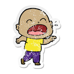 distressed sticker of a cartoon shouting bald man