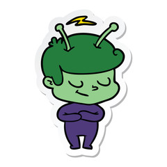 sticker of a friendly cartoon spaceman