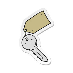 sticker of a cartoon key with tag