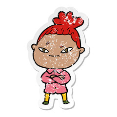 distressed sticker of a cartoon woman