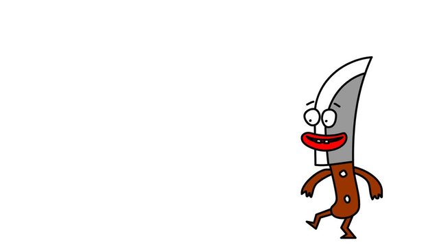 Hand drawn animation of dancing knife character