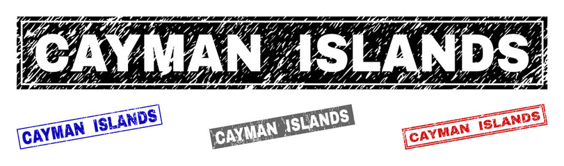 Obraz premium Grunge CAYMAN ISLANDS rectangle stamp seals isolated on a white background. Rectangular seals with grunge texture in red, blue, black and grey colors.