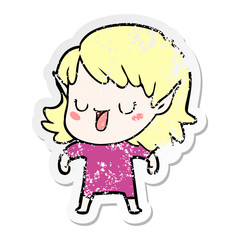 distressed sticker of a cartoon elf girl