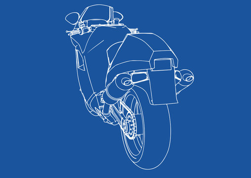drawing sports bike on a blue background vector