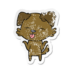 distressed sticker of a cartoon dog sticking out tongue
