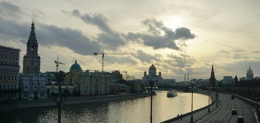 The banks of the Moscow river at sunset