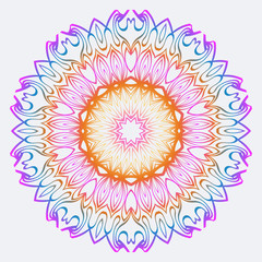 Flower Coloring Mandala. Decorative Vector Elements. Oriental Pattern. Indian, Moroccan, Mystic, Ottoman Motifs. Anti-Stress Therapy Pattern. Rainbow color