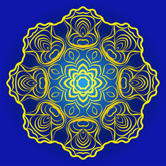 Ornamental Floral Pattern. Hand Draw Mandala. Decorative Elements. Vector Illustration. Anti-Stress Therapy Pattern. Oriental Pattern. Indian, Moroccan, Mystic, Ottoman Motifs. Blue, yellow color