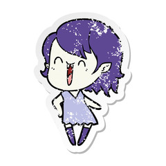 distressed sticker of a cute cartoon happy vampire girl