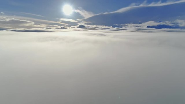 Antarctica Sunset Horizon Surface Fog Aerial View. Cloud Sky at Shackleton Mountain Landscape Panorama. Polar Sunrise over Panoramic Antarctic Nature Atmosphere Drone Flight Footage Shot in 4K (UHD)