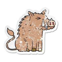 distressed sticker of a cartoon warthog