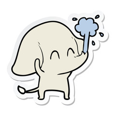 sticker of a cute cartoon elephant spouting water