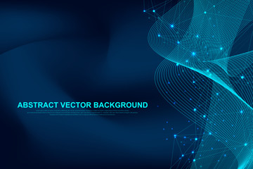 Scientific molecule background for medicine, science, technology, chemistry. Waves flow. Wallpaper or banner with a DNA molecules. Vector geometric dynamic illustration