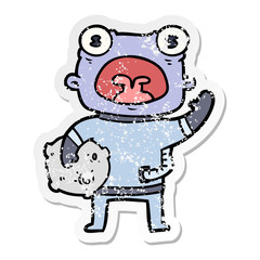 distressed sticker of a cartoon weird alien communicating