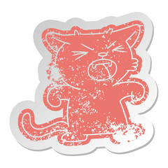 distressed old sticker of a screeching cat