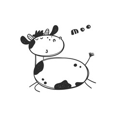 Cute cow in cartoon childish style. Vector isolated handdrawn illustration.