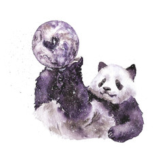 Cosmic Panda Bear Watercolor in Space. Cosmic love © Alecs