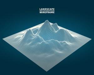 Abstract wireframe background. 3D grid technology illustration landscape. Digital Terrain Cyberspace in the Mountains with valleys. Data Array. | EPS10 Vector.