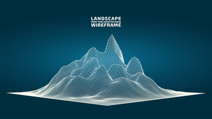 Abstract wireframe background. 3D grid technology illustration landscape. Digital Terrain Cyberspace in the Mountains with valleys. Data Array. | EPS10 Vector.