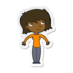 sticker of a cartoon woman shrugging