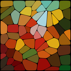 Abstract geometrical multicolored background consisting of geometric elements arranged on a black background. Vector illustration. Red, orange, yellow, green colors.