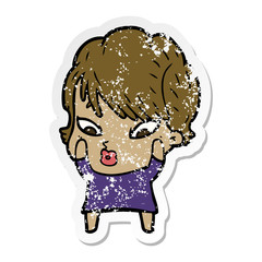 distressed sticker of a cartoon woman